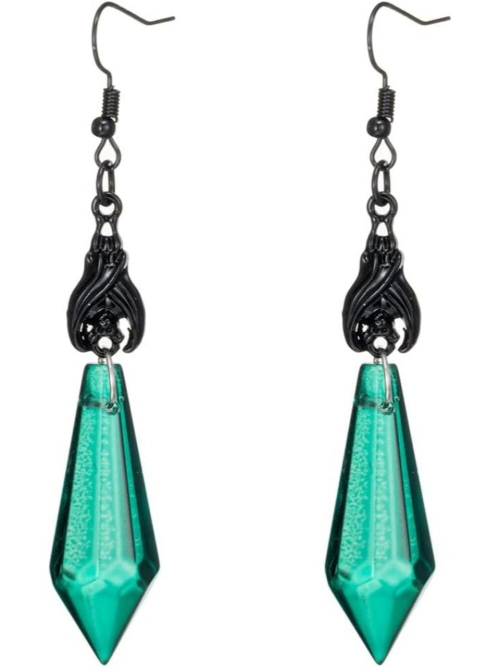 Gothic Bat Dangle Earrings Green Crystal Punk Halloween Jewelry